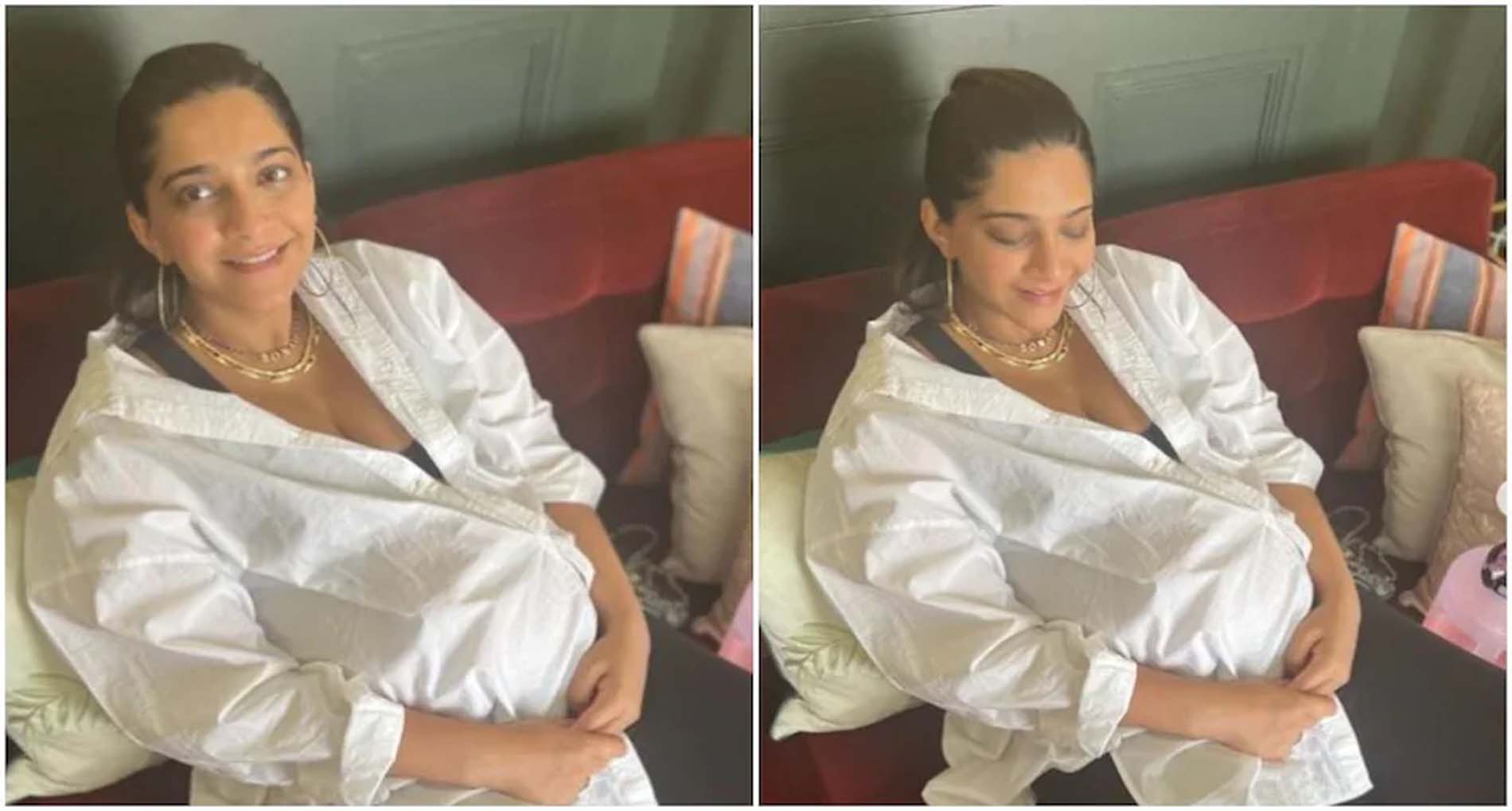 नो मेकअप लुक में Sonam Kapoor, सोफे पर रिलैक्स करते हुए फ्लॉन्ट किया बेबी बंप, देखें तस्वीरें