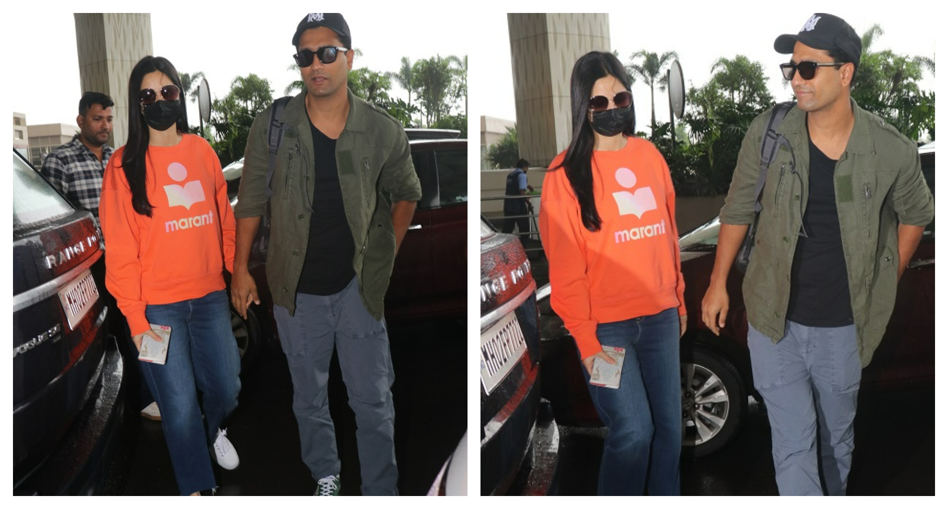कैटरीना कैफ पति विक्की कौशल के साथ मुंबई एयरपोर्ट पर हुइ स्पॉट, कपल का दिखा स्टाइलिश अंदाज