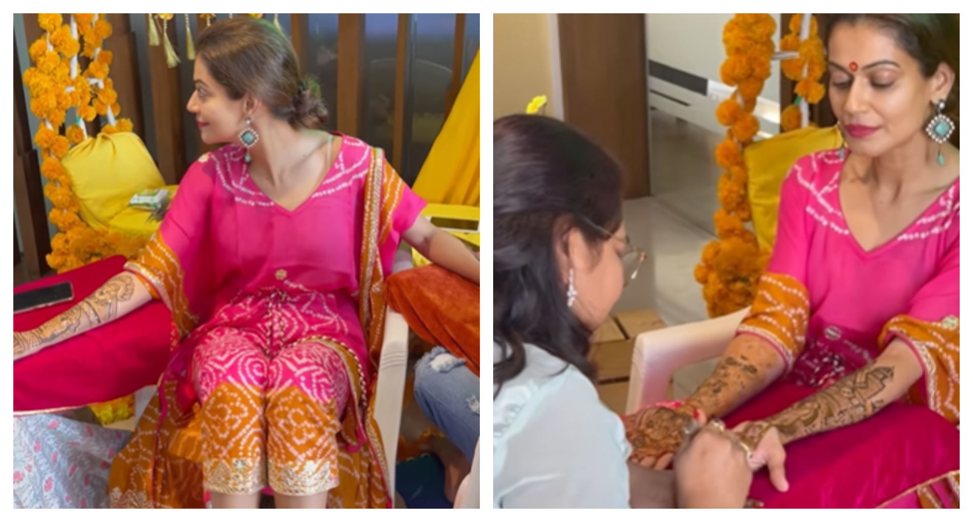पायल रोहतगी ने दिखाई मेहंदी की तस्वीरे, पिंक और नारंगी सूट में दिखा एक्ट्रेस का शादी वाला ग्लो